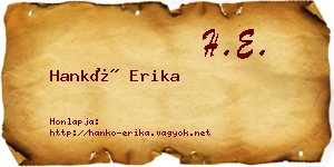 Hankó Erika névjegykártya
