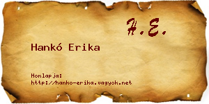 Hankó Erika névjegykártya